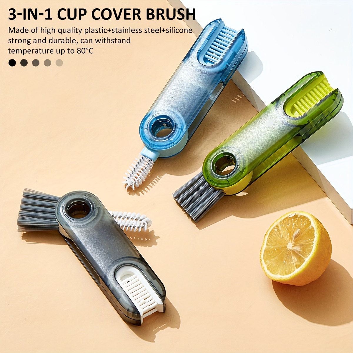 3in1 Bottle Cap Detail Brush Cleaner Bottle Cleaning Brush Cup