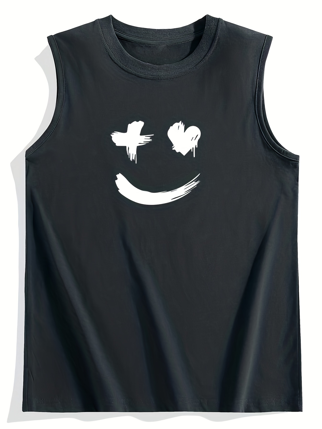 Büyük Beden Erkeklerin Grimace Baskılı Tank Topu, Yaz ve Plaj için Kolsuz Taze Yelek, Tatil Erkek Giyim