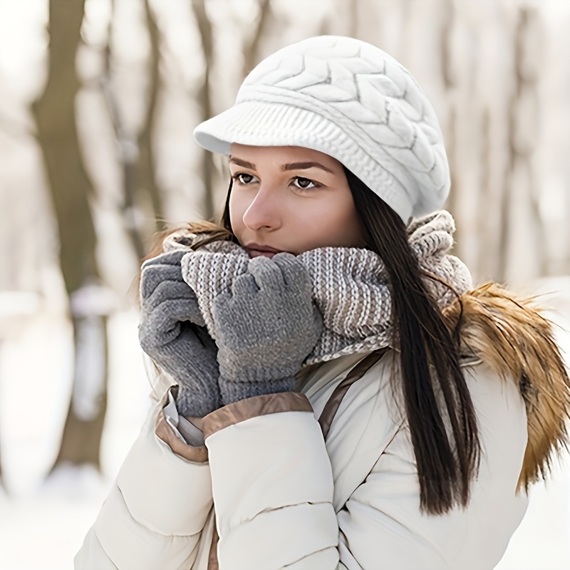 Sombrero de punto cálido de invierno para mujer Gorros de esquí de nieve de  lana con visera Ormromra ZJWJ886-7