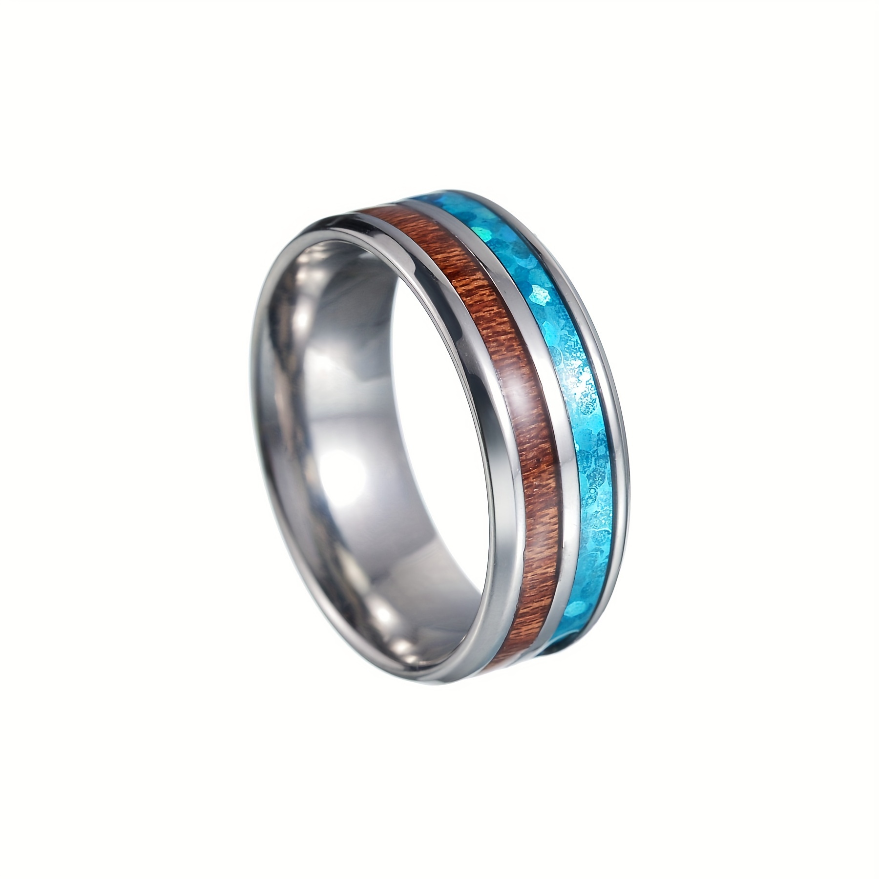 Fashion Silvery Color Men's Stainless Steel Wood Rings - Temu