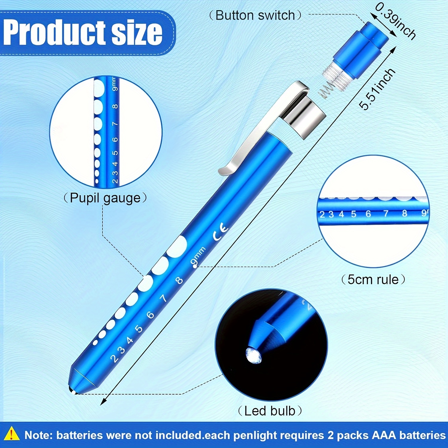 Led Medical Penlight Flashlight With Pupil Gauge Pocket Clip - Temu