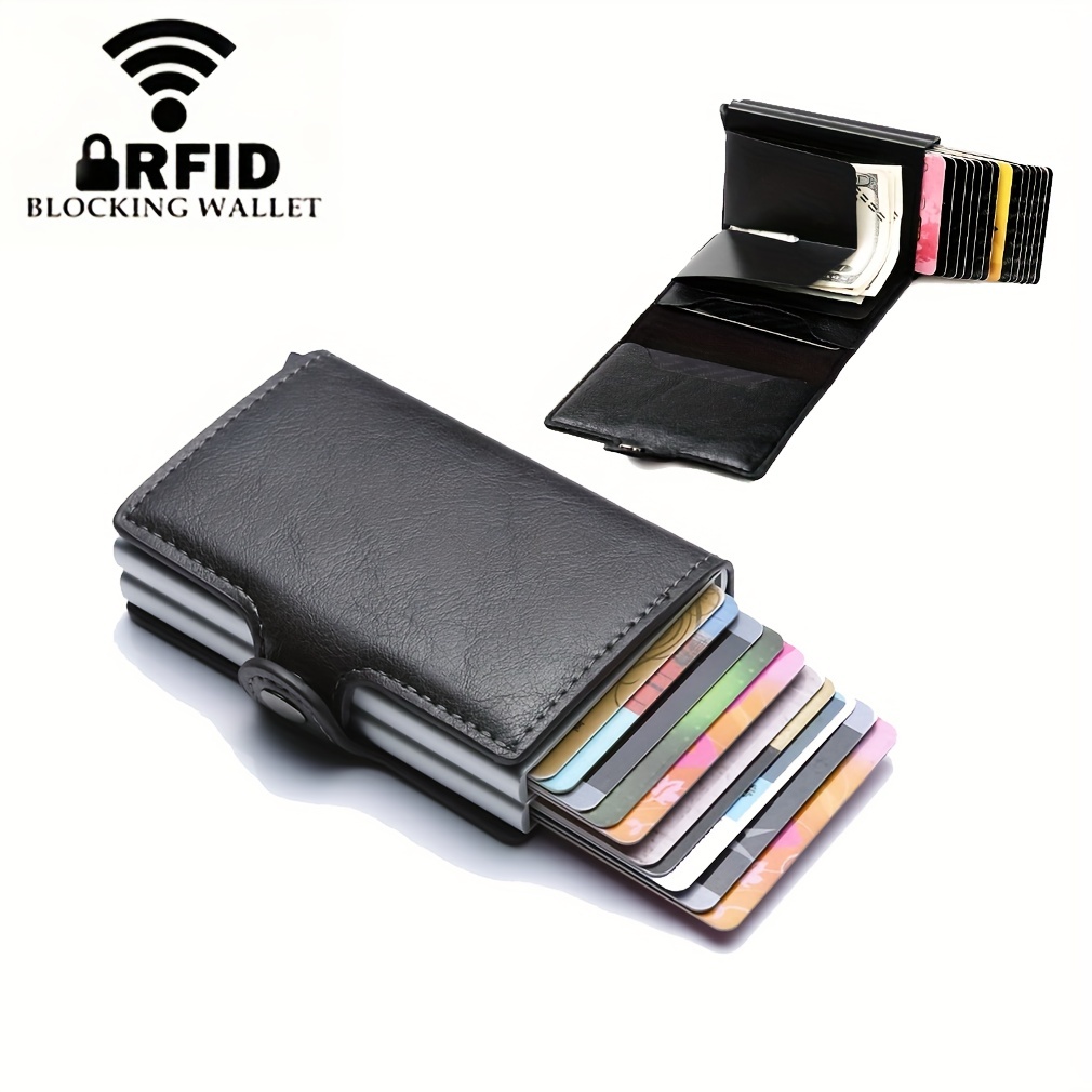 Soporte para tarjetas de crédito RFID para mujeres u hombres, billetera  delgada con bloqueo RFID, protector de tarjetas de crédito de acero  inoxidable