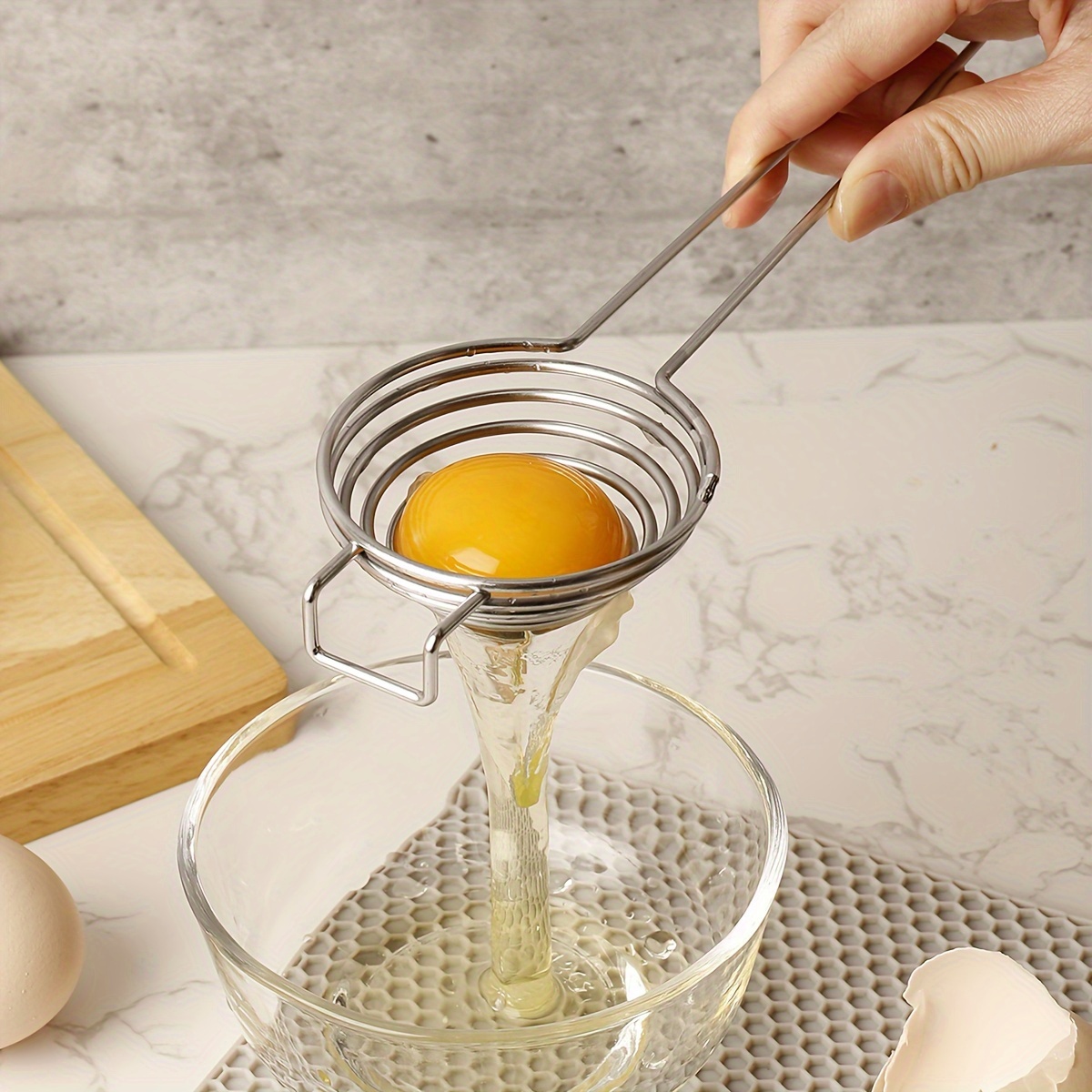 

1pc, Stainless Steel Egg Separator, Egg Yolk White Separator, Egg White Yolk Sifting Filter, Egg Divider, Baking Tools, Kitchen Gadgets