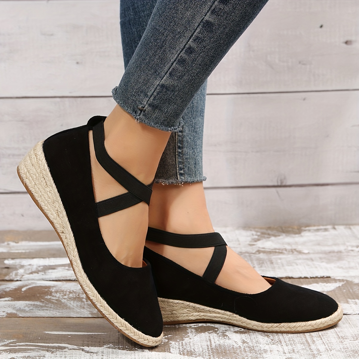 Women's Solid Color Wedge Heels, Closed Toe Slip On Platform Espadrilles  Sandals, Casual & Lightweight Shoes - Temu