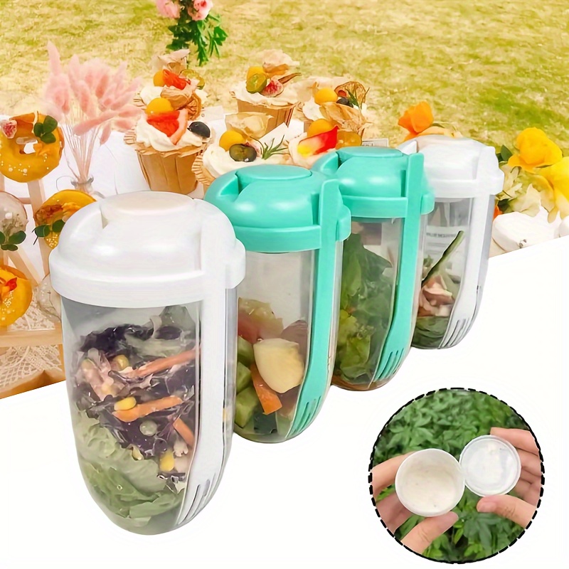 Mason Cups With Spoon Lid Leak-Proof Portable Picnic Bento Food Box Salad  Container 