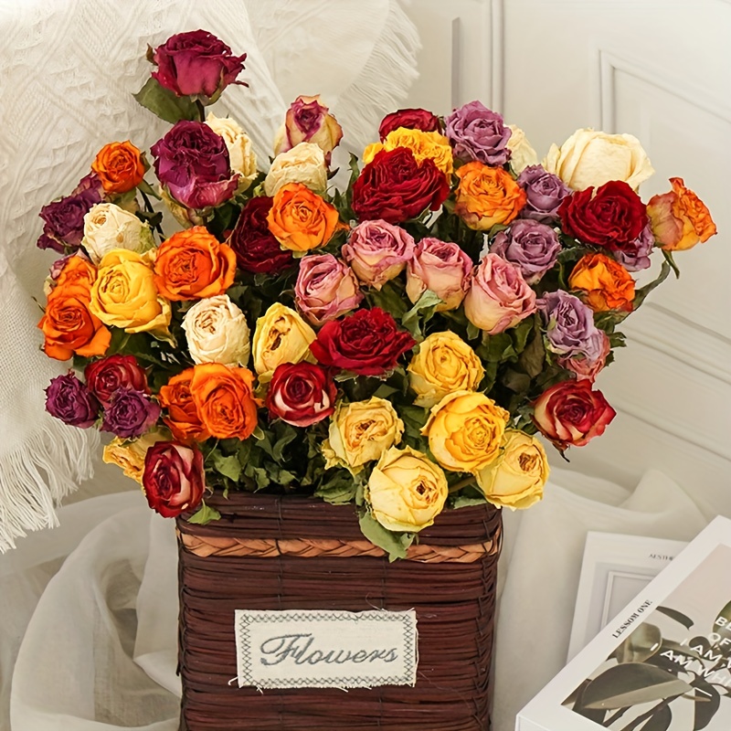 Dried Rose Flower Bouquet Natural Dried Flowers Flowers - Temu