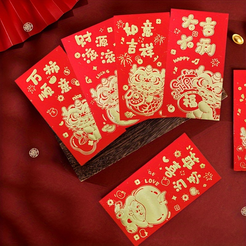 36Pcs Chinese New Year Red Envelopes 2024, Lunar New Year of Dragon Lucky  Money Envelopes, Red Envelope Packets Hong Bao with 6 Different Gold
