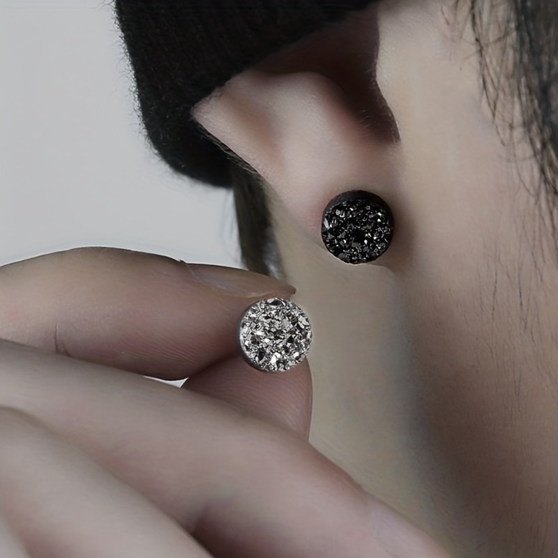Men's Crystal Stud Earrings, Elegant Design