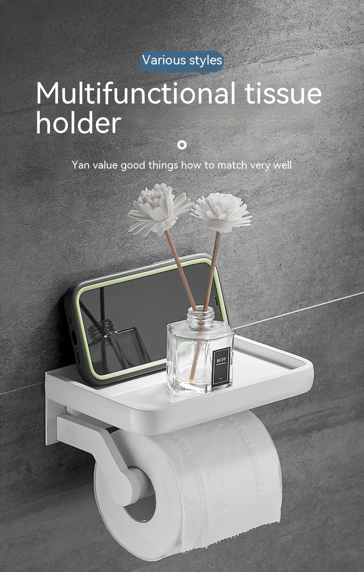 Porte-rouleau de papier toilette sans perçage, support de rouleau de papier  toilette auto-adhésif
