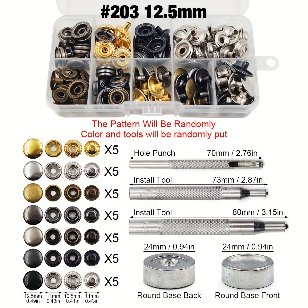 12.5mm Leather Snap Fasteners Kit Metal Button Snaps Press Studs 4
