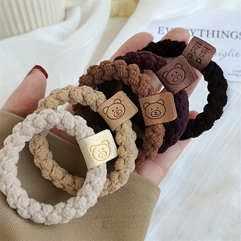 

5pcs Braided Solid Color Hair Elastics Ties Thick Solid Stretchy Scrunchie Ponytail Holder For Women Ladies Mix Color