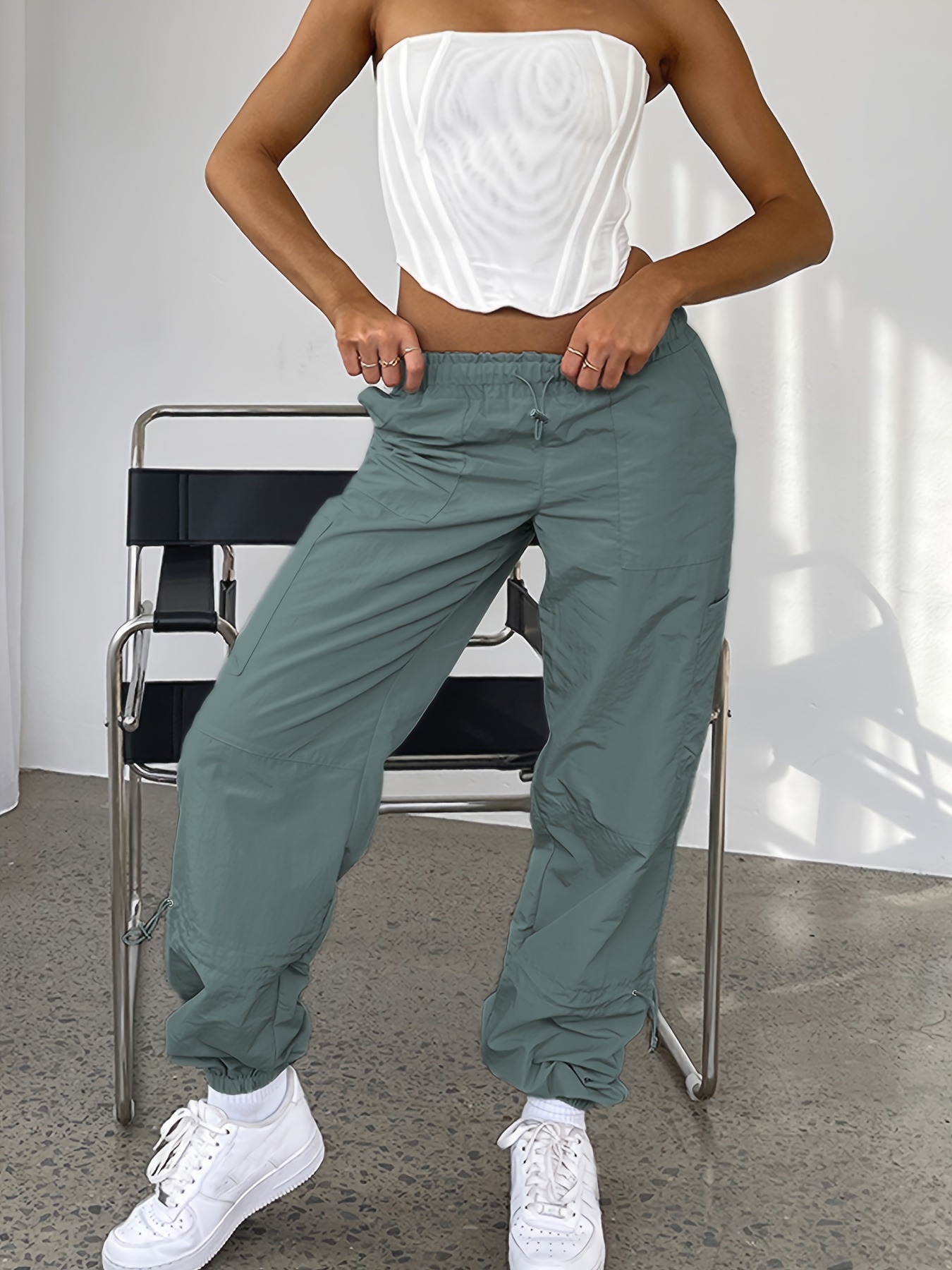 Pocket Patched Drawstring Cargo Pants