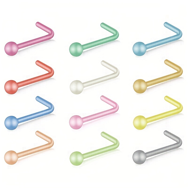 12pcs Candy Nose Ring Screws, Body Piercing