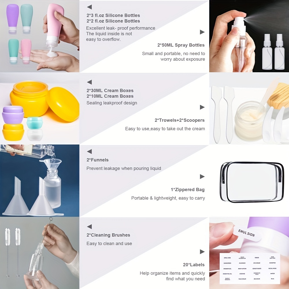 20Pcs Silicone Travel Bottles for Toiletries Kit, 3 Oz Tsa Approved Travel  Toiletry Containers Leak Proof, Travel Size Bottles Shampoo and