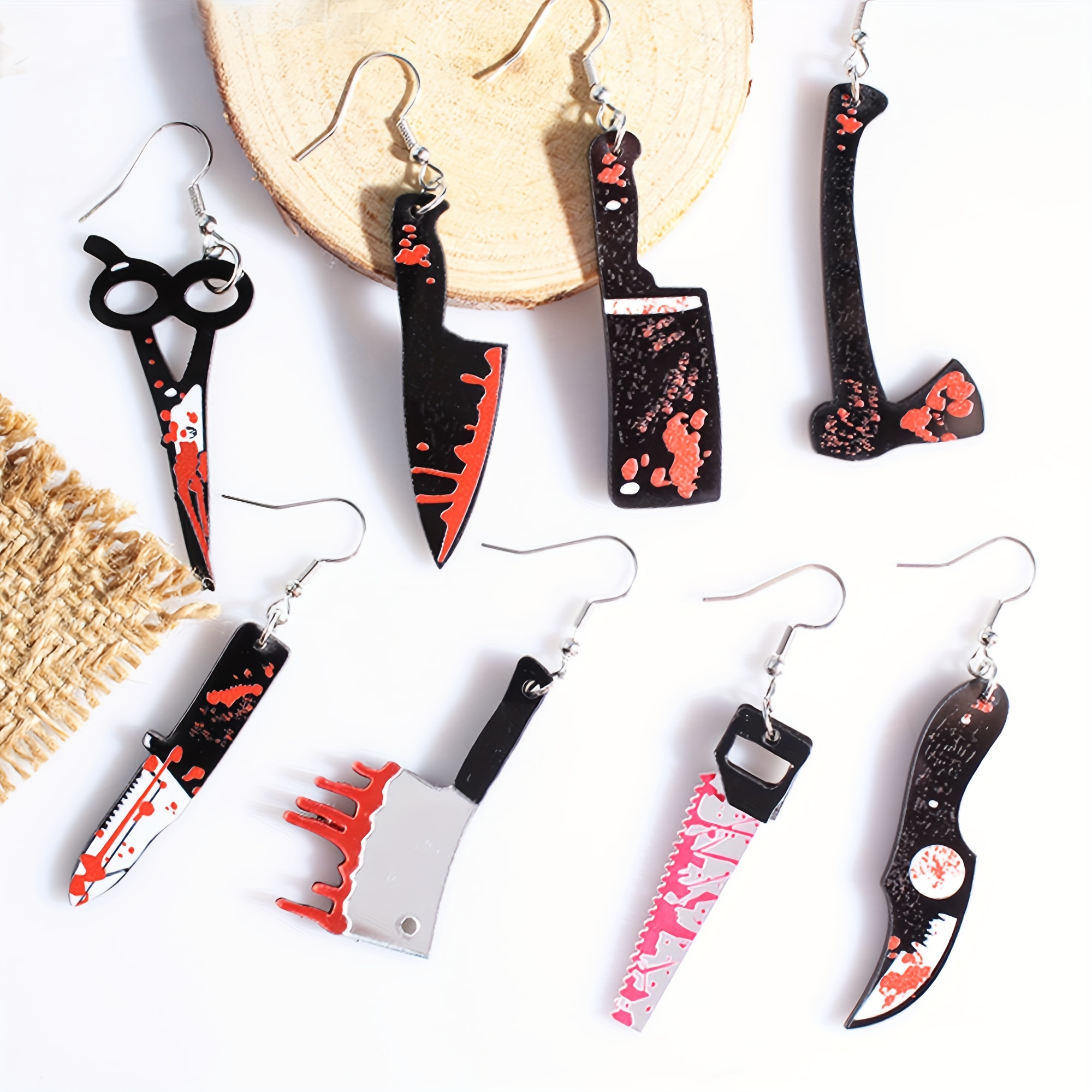 Knife Earrings For Women Blood Printed Gothic Knife Dangle Earrings Scissor  Ax Halloween Earrings For Men