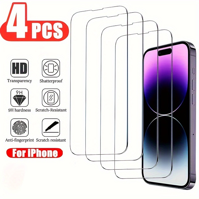 

4pcs Full Screen Transparent Tempered Protective Film Suitable For Iphone 15/14/13/12/11 And Other Series Models, 9h Scratch And Drop Resistant Screen Protection