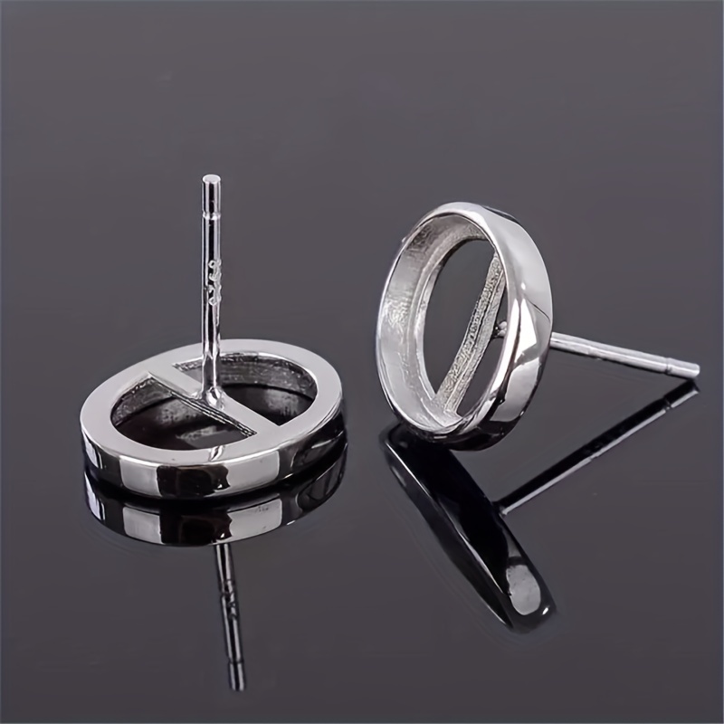 925 Silver Oval Bezel Diamond Prong Stud Earring Settings