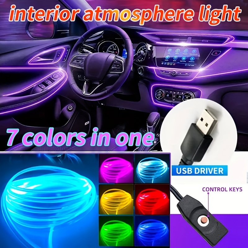 

1 Set 5m/196.85inch-7 Colors Rgb Car Led Interior Light Strips Led Strip Lights Rgbic El Wires Flexible Ambient Lighting Fiber Optics Usb Neon Light