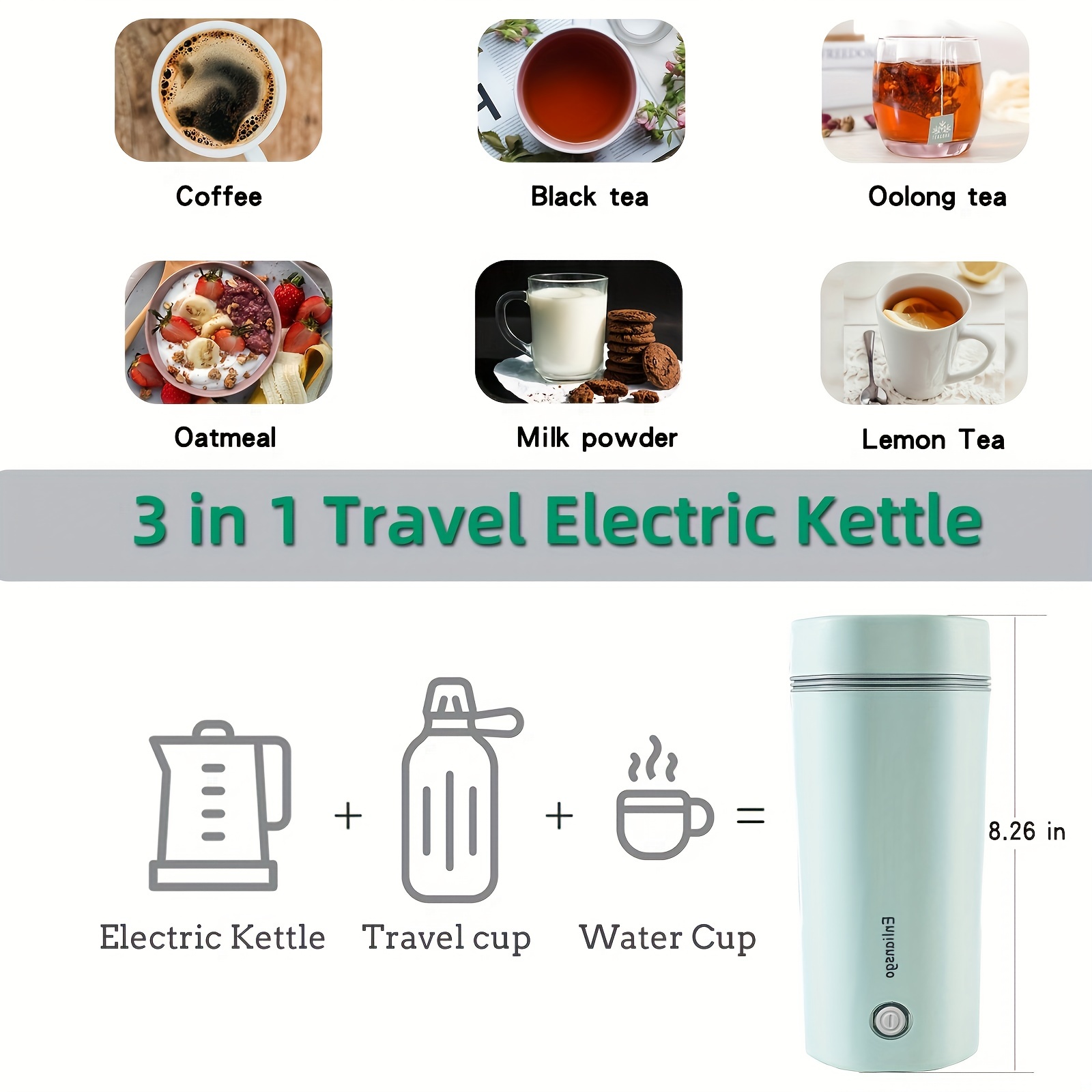 Travel Electric Kettle, Portable Electric Kettle for Boiling Water, Small  Travel Tea Kettle Automatic Shut off, One Cup Hot Water Maker, 350ml-White
