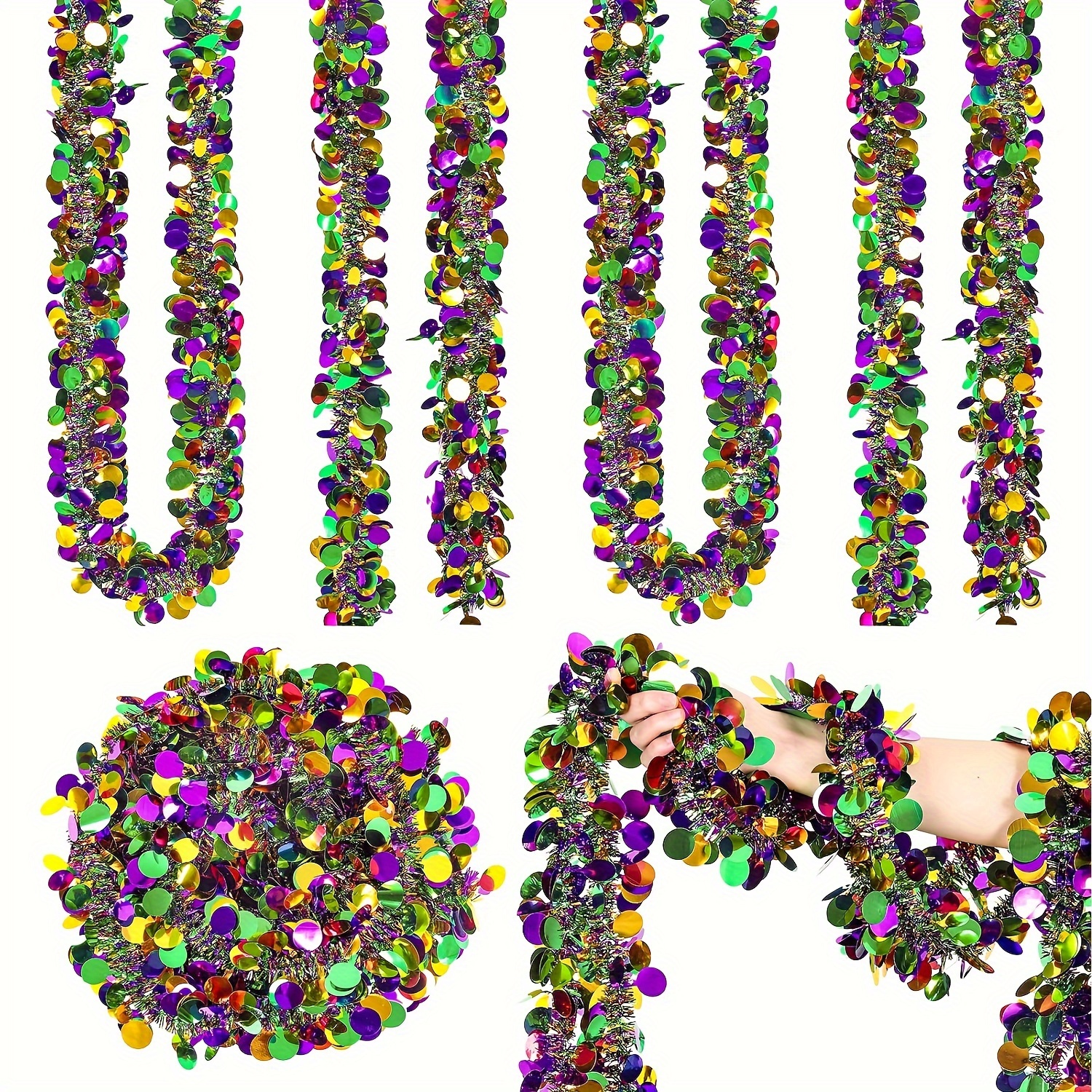 Mardi Gras Tinsel Garland Decorations Metallic Twist Garlands Mardi Gras  Tree Decor Hanging Decorations for Home Indoor Outdoor Carnival Holiday  Party