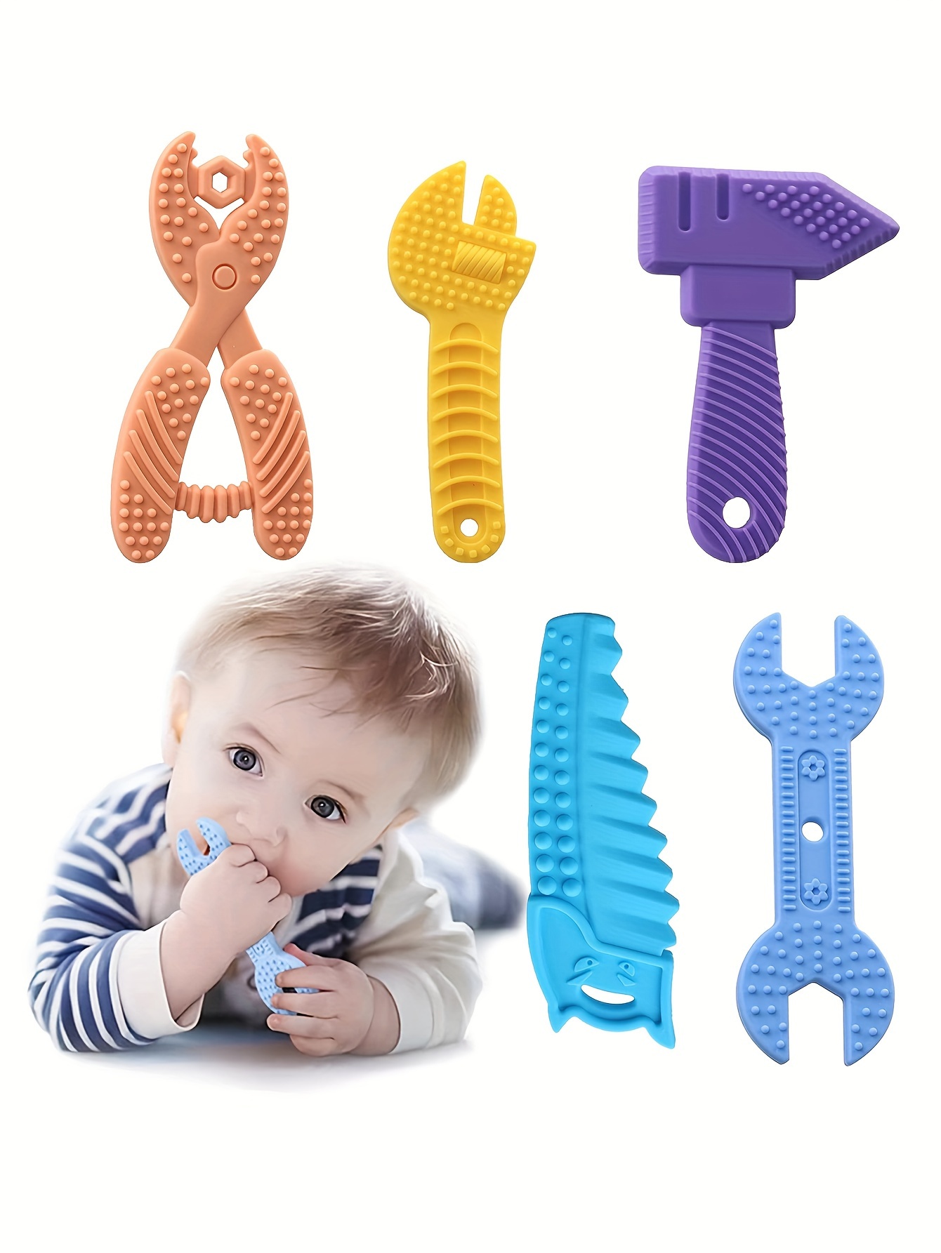 Teething Toys 0-6 Months Babies 6-12 Months, Silicone Baby Teething Toys, Baby  Chew Toys, Teeth Grinder, Hammer Wrench Wrench Pliers Teething Toy