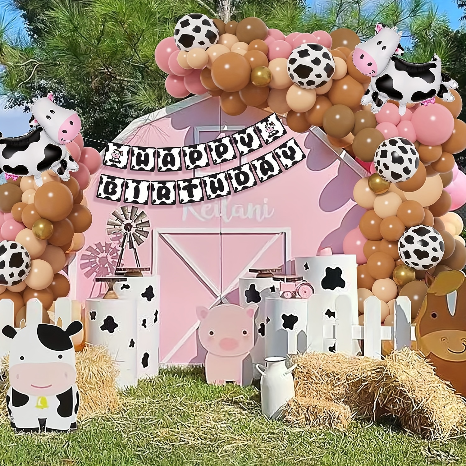 Globos de fiesta de la granja Set de vaca Banner de feliz
