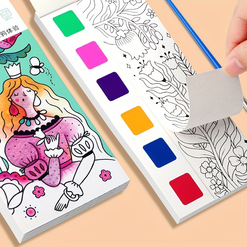 1 Painting Book With Watercolor Paint,diy Gouache Graffiti Painting Book  Watercolor Coloring Paper Graffiti Picture Book Cartoon Filled Painting  Paper, Suitable For Artists, Students Creative - Temu