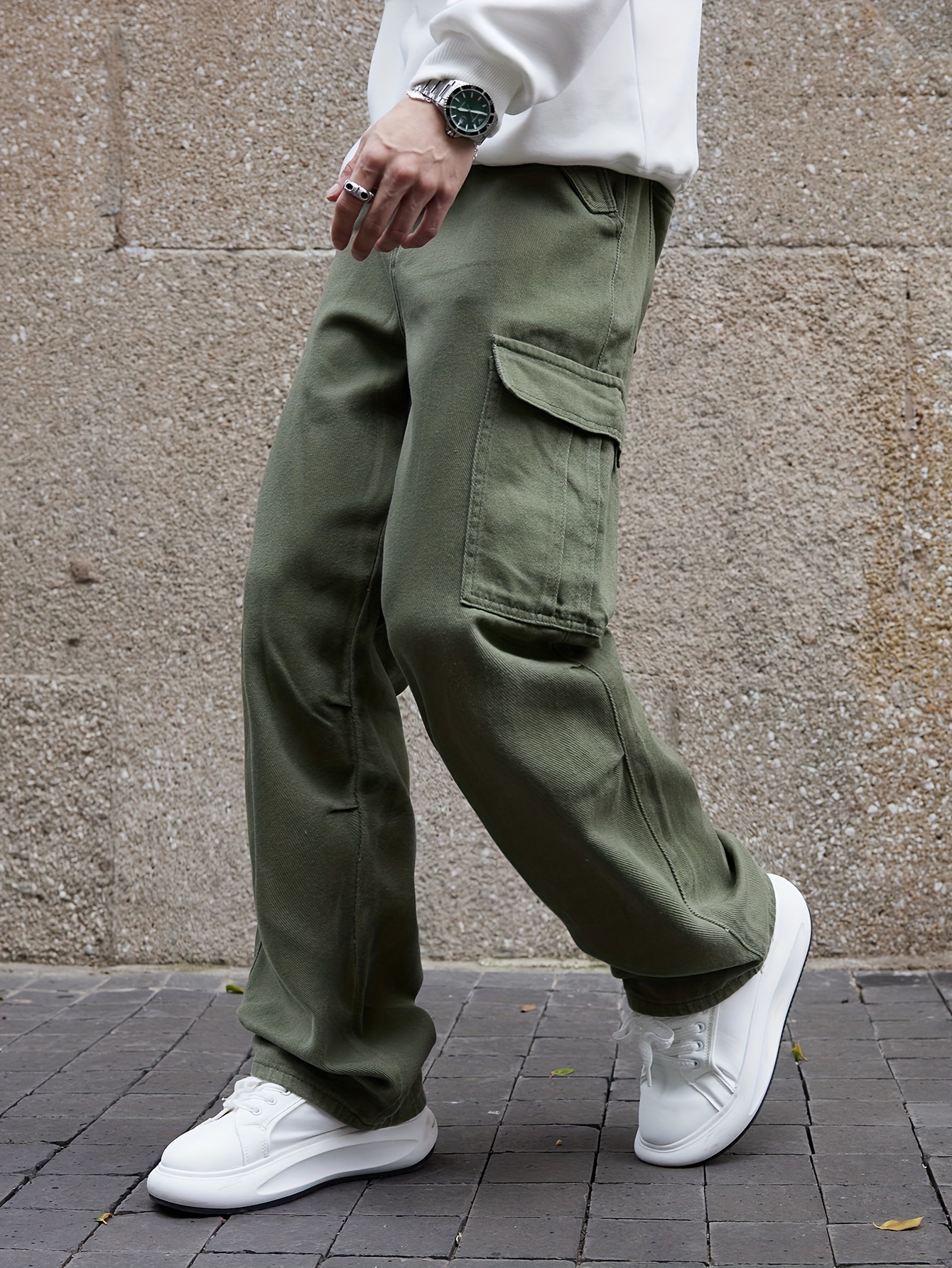 Multi Pocket Cotton Jeans Men's Casual Solid Color - Temu