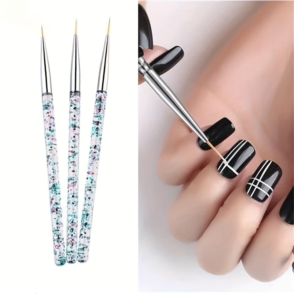 

Ensemble de 3 Pinceaux pour Nail Art - Rayures 3D 11/14/7/9mm, Stylo de Dessin de Ligne pour Détails Fins et Fleurs, Outil de Manucure