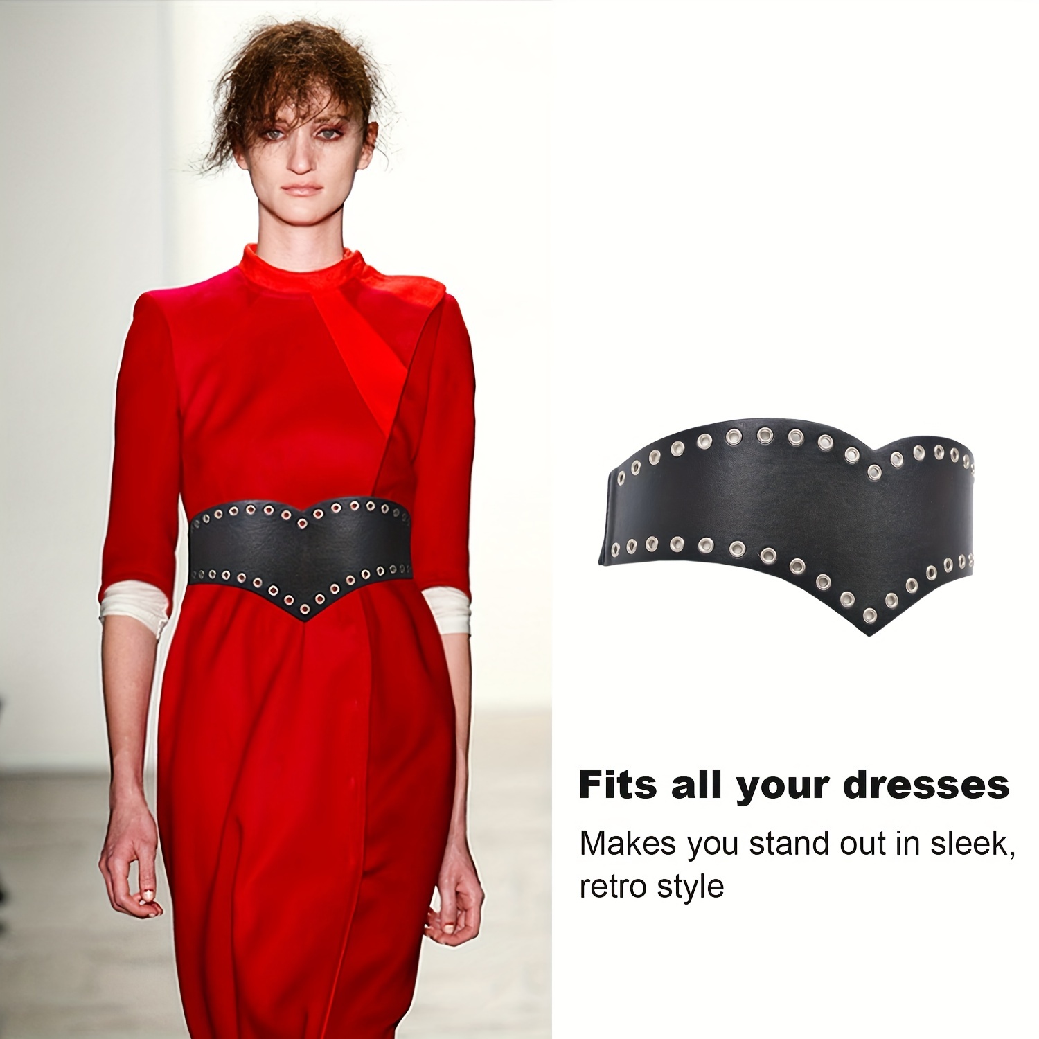 Eyelet Hollow Out Wide Belt Punk Elastic Waistband