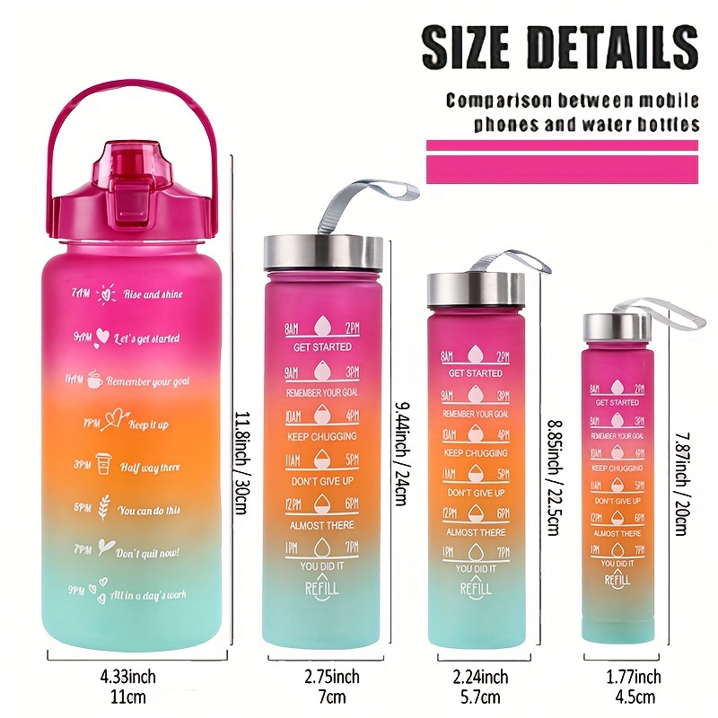 Motivational drinking bottle, set of 3, PINK