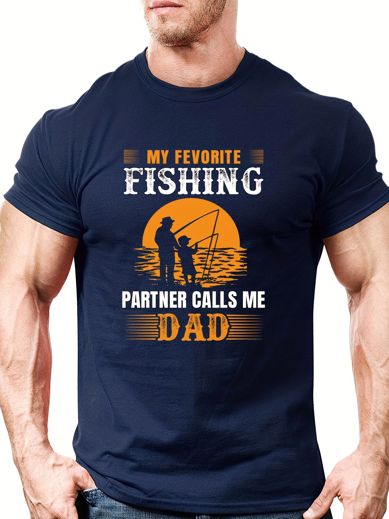 dad Fishing Partner Men's Casual Stretch Crew Neck - Temu