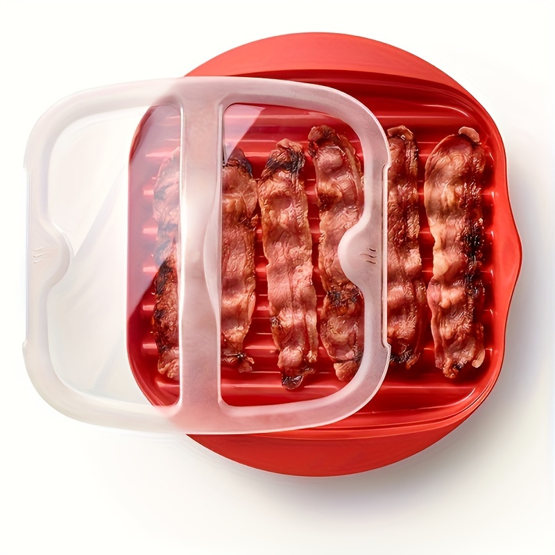 1pc Microwave Bacon Maker Microwavable Bacon Grill ,Bacon Tray, Pizza Tray,  Sauce Tray, Microwave Oven Cooker, Red White