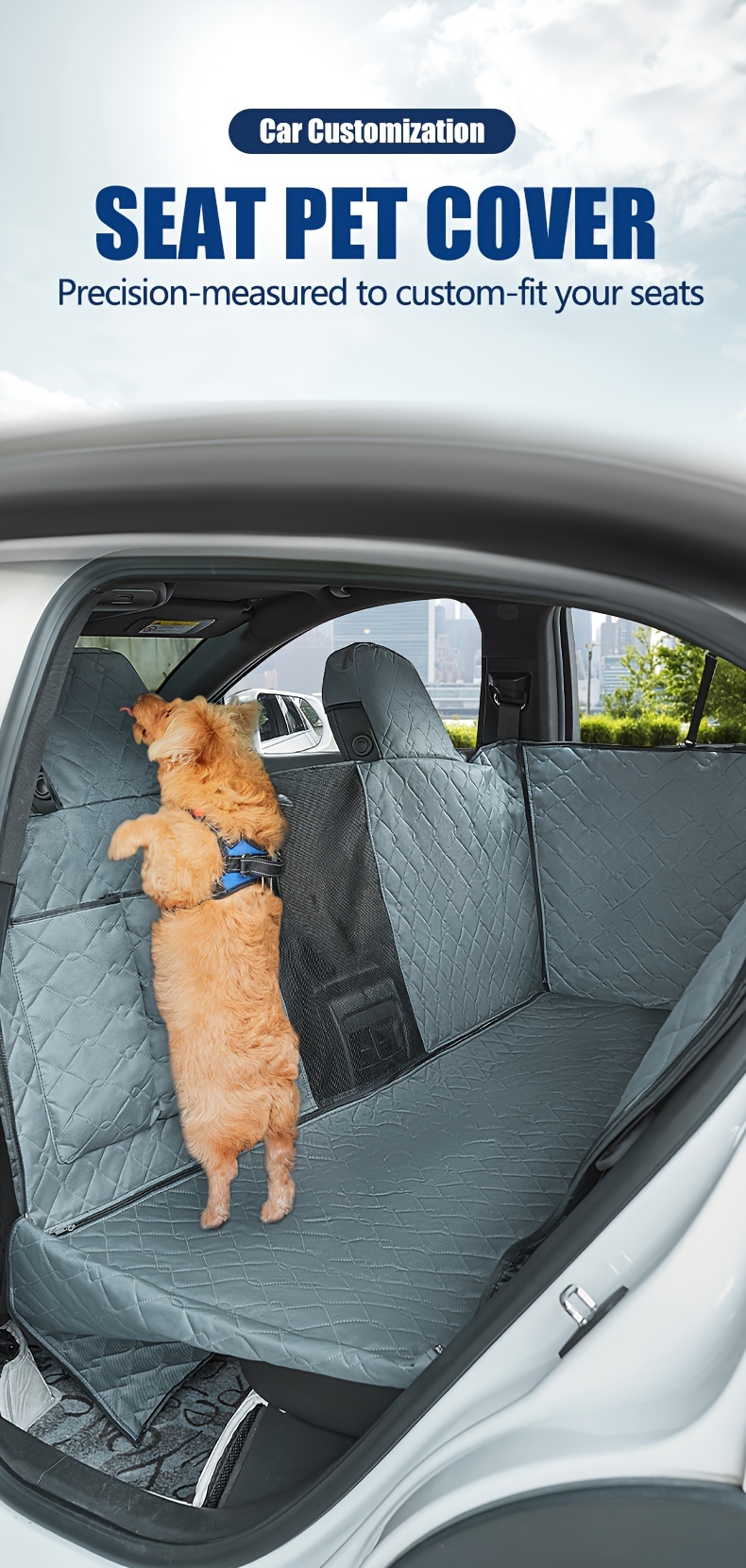 Auto Accessori Lupex Autositzbezug für Hunde, Rücksitzbezug für Haustiere,  Oxford-Stoff, rutschfest, kratzfest, mit seitlichen Klappen, wasserdicht