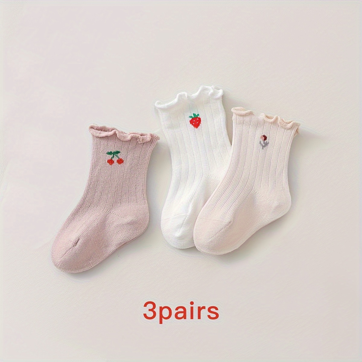 Image of 3 Pairs Of Lace Socks For Girls, Suitable For , Designed For Infants And Babies, With A Loose Fit That Constrict The Legs, Mid-calf Length, And Seamless For Newborns