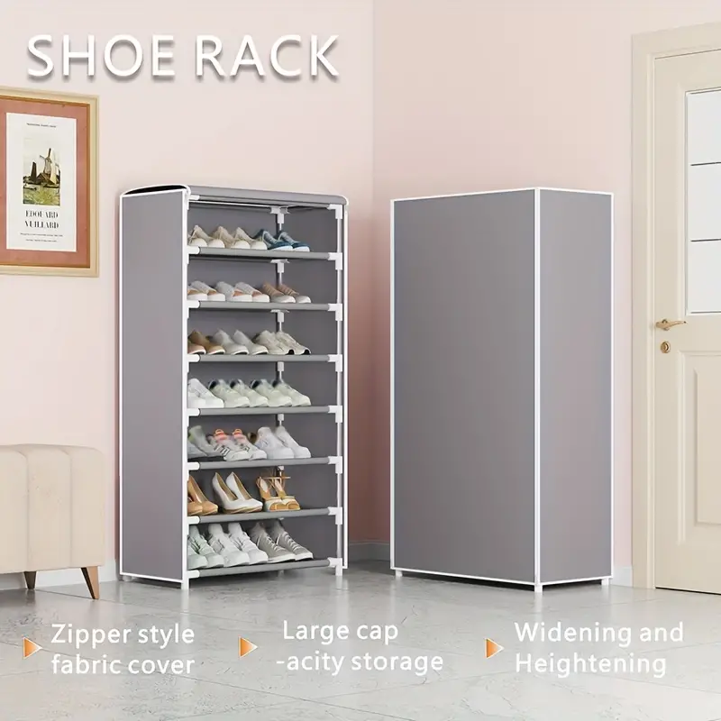 Dust Cover Shoe Cabinet, Dustproof Shoes Rack With Cloth Zipper Cover,  Simple Assembled Shoes Storage Cabinet, Multi-layer Space Saving Organizer  Rack For Hallway, Living Room, Garage, Office, Etc - Temu