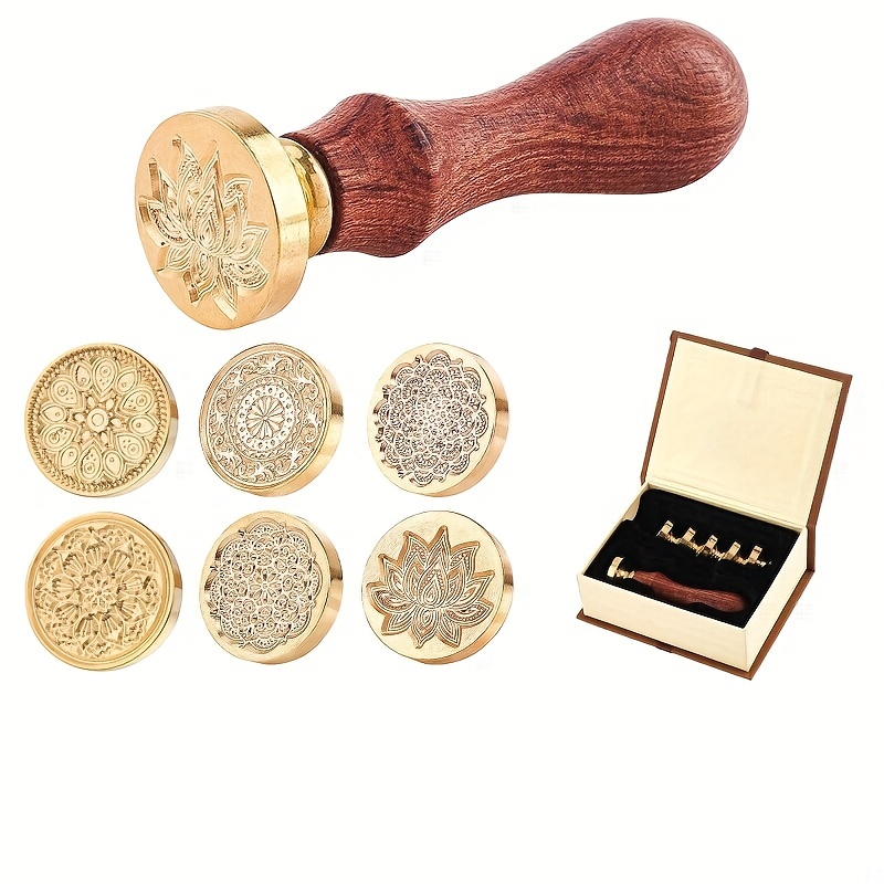 8pcs Wax Seal Stamp Set, Wax Seal Kit With 6 Brass Stamp Head And 1 Pear  Wood Handle, Vintage Wax Seal Stamp Kit For Wedding Envelopes Letters Cards  I