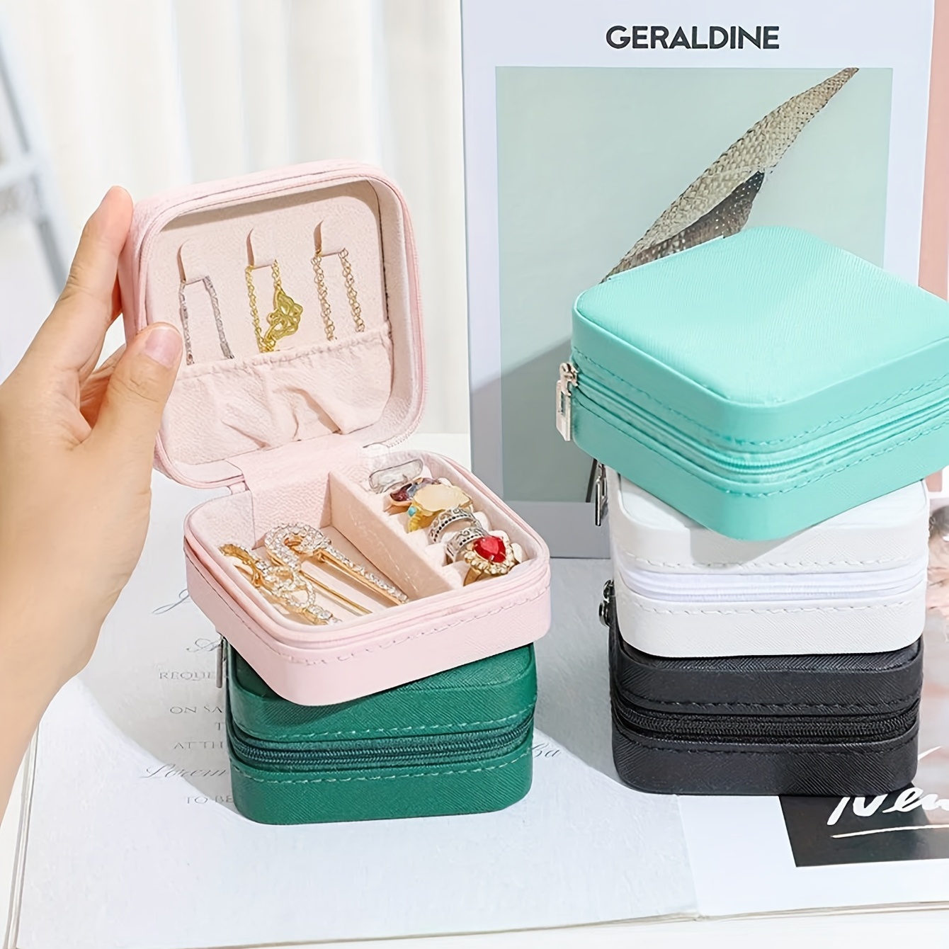 Travel Jewelry Box, Pu Leather Small Jewelry Organizer For Women Girls,  Double Layer Portable Mini Travel Case Display Organizer For Stud Earrings,  Rings, Necklaces, Bracelets - Temu