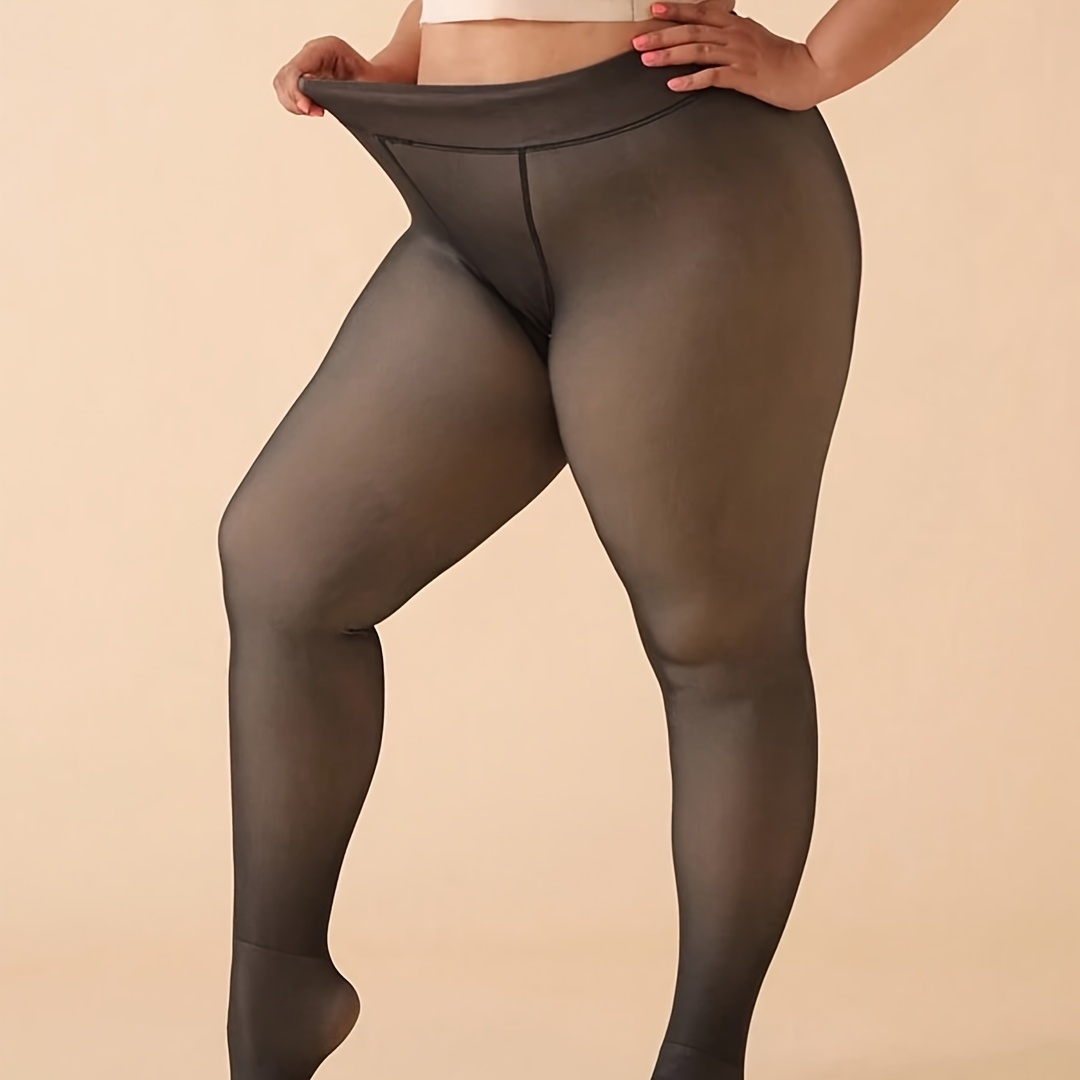 Plus Size Casual Pantyhose, Women's Plus * Translucent High Waisted Warm  Fleece Winter Thermal Tights