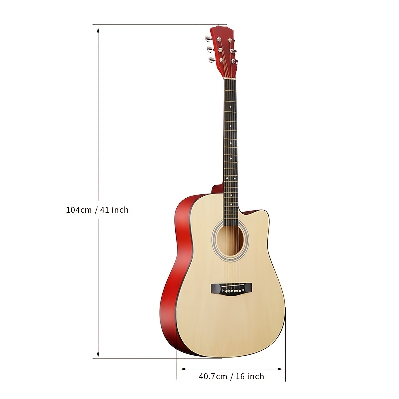 Guitare acoustique 104cm, guitare folk cutaway en bois avec 6