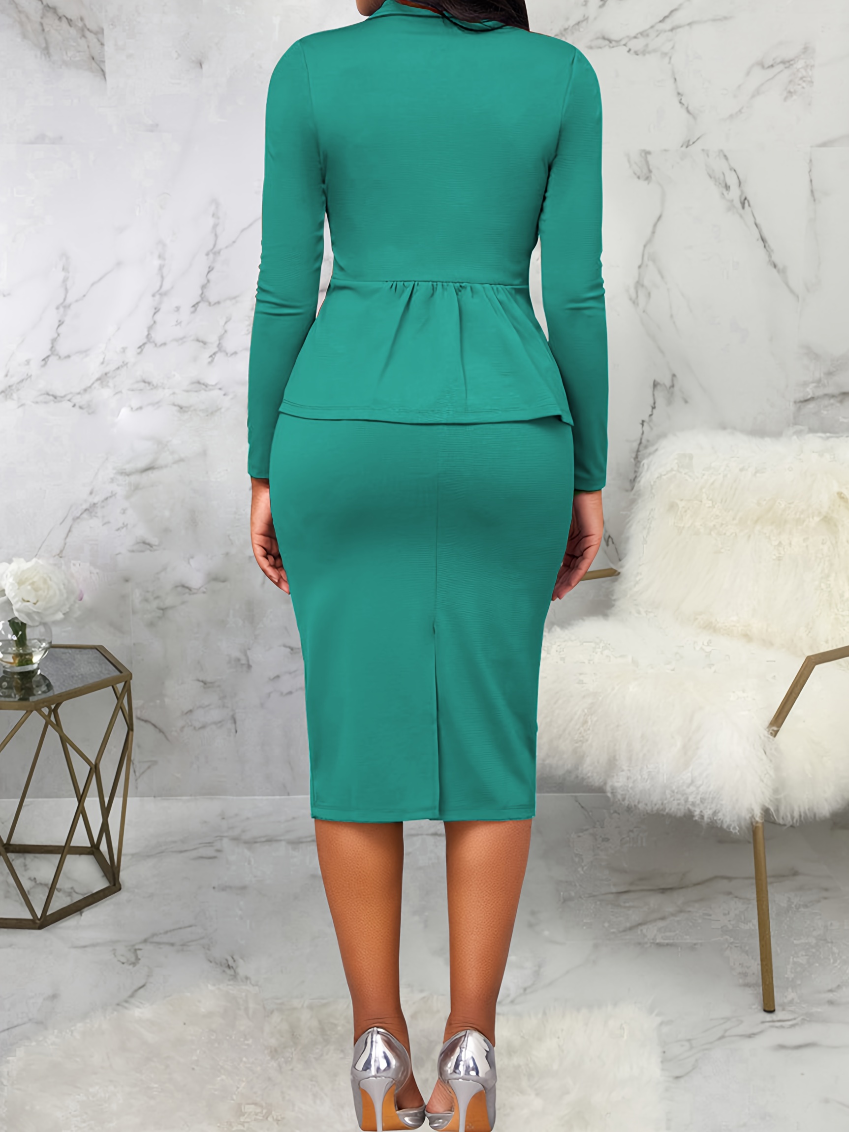 Professional Two-piece Suit Set, Lapel Collar Top & Bodycon Skirt Outfits,  Women's Clothing