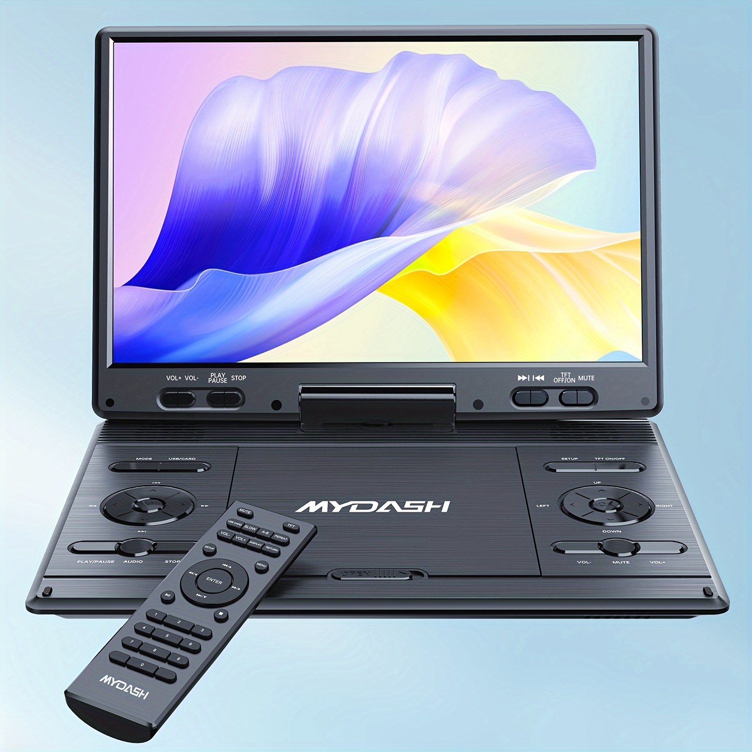 MYDASH 14.9インチ ポータブルDVDプレーヤー  12.5インチ大型HD回転スクリーン付き、専用ボタンデザイン、車用ヘッドレストマウント付属、大音量スピーカー、サポートCD/DVD/SDカード/USB、リージョンフリー、ブラック