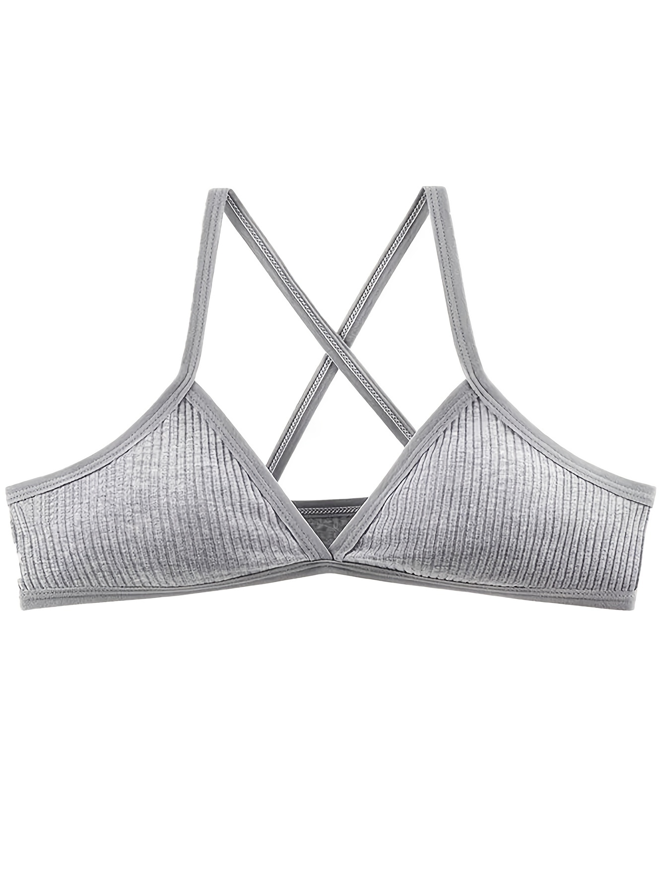 Solid Ribbed Wireless Bras Comfy Breathable Criss Cross Back - Temu