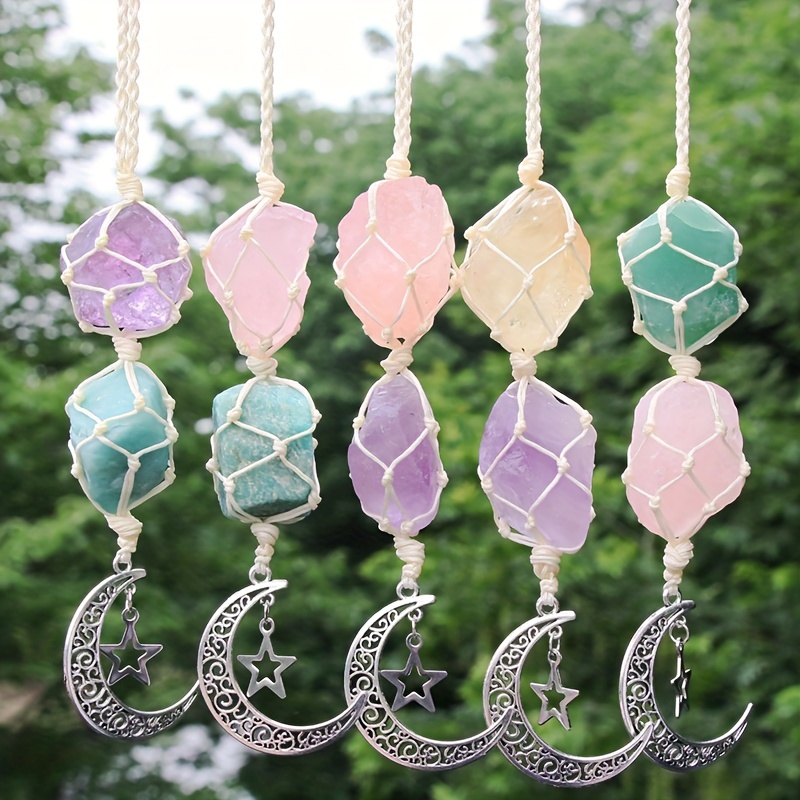 1pc Natural Crystal Hanging Car Charm Dangling Silver Color Alloy Star Moon  Charm Healing Crystal Handmade Accessories Rearview Mirror Decorations  Hanging Ornaments Home Decoration, Buy , Save