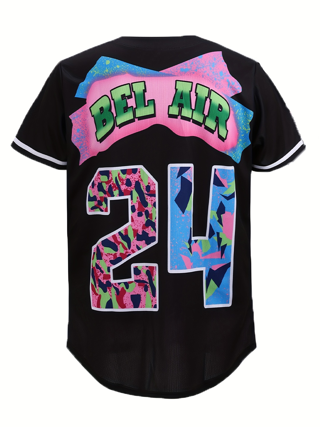 Men's Bel Air #24 Baseball Jersey, 90's City Theme Party Clothing