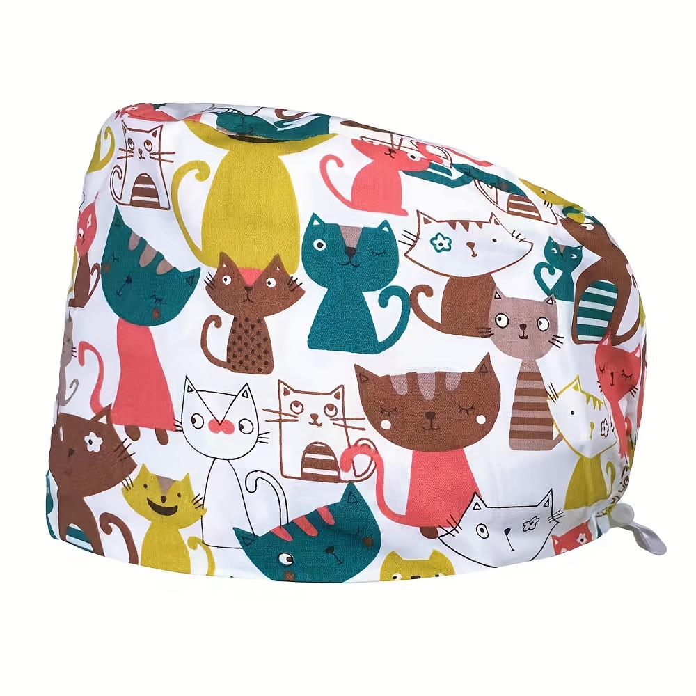 Printed Adjustable Work Cap Scrub Nurse Hat Men Women