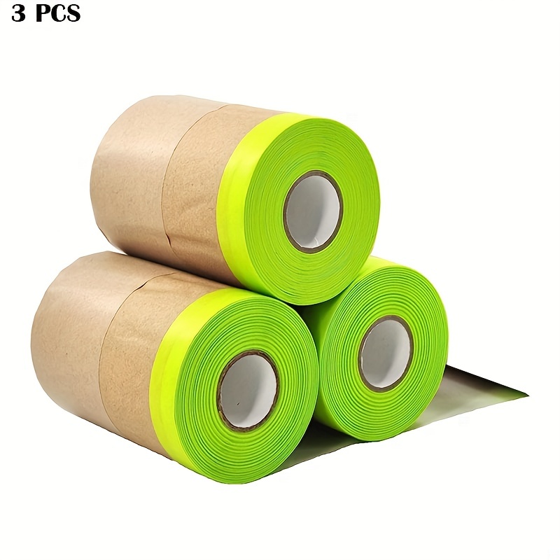 

3 Rolls Pre-taped Masking Paper For Painting, Tape And Drape Painters Paper, Paint Adhesive Protective Paper Roll For Covering Skirting, Frames, Cars And Auto Body