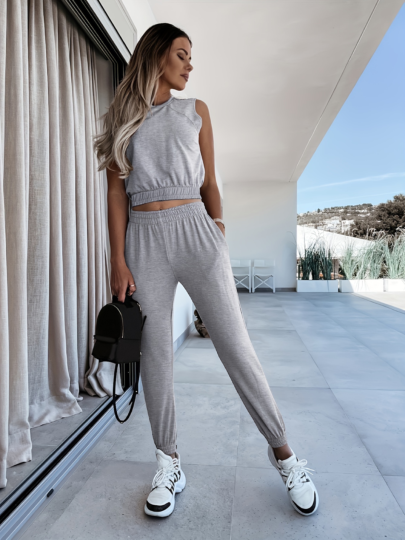 Casual Solid Two piece Set Sweetheart Neck Crop Cami Top - Temu Canada