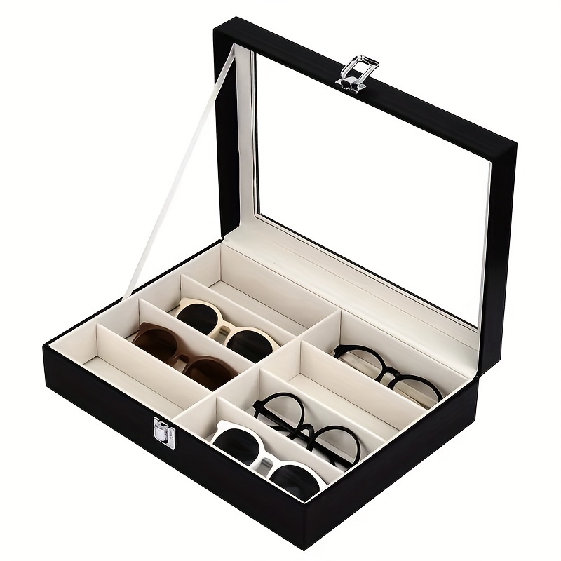 Brillenbox für 8 Brillen,mit Schaufenster aus Glas,Kunstleder 35