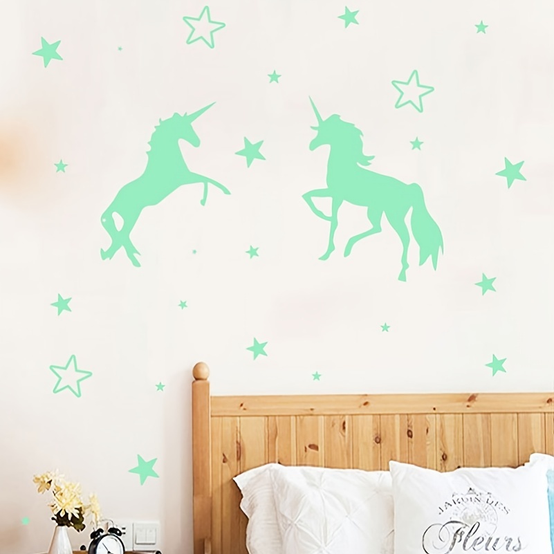 Estrellas que brillan en la oscuridad para techo, calcomanías de pared de  unicornio, decoración de pared de unicornio para dormitorio de niñas